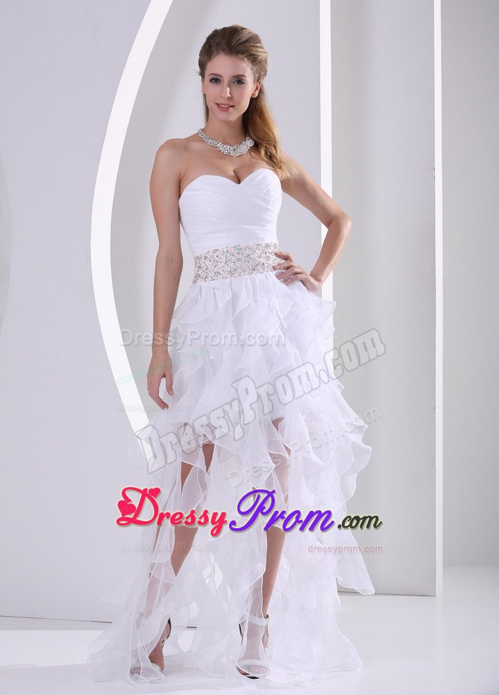 Unique Sweetheart White Prom Dress with Asymmetrical Hem