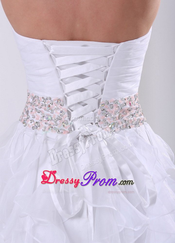 Unique Sweetheart White Prom Dress with Asymmetrical Hem