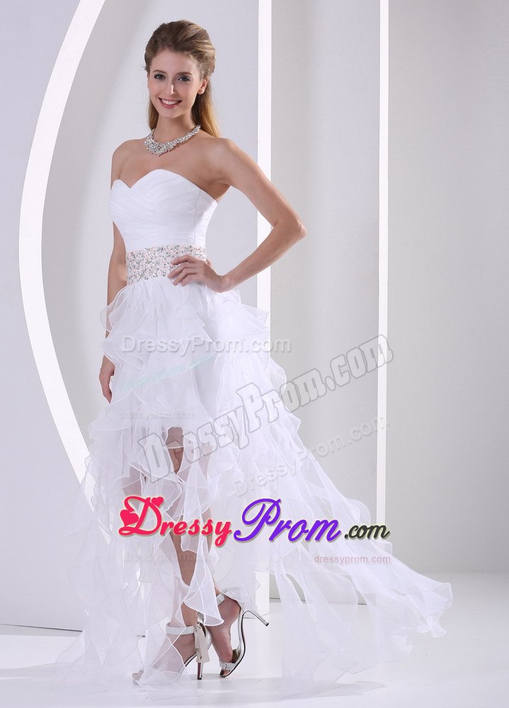 Unique Sweetheart White Prom Dress with Asymmetrical Hem