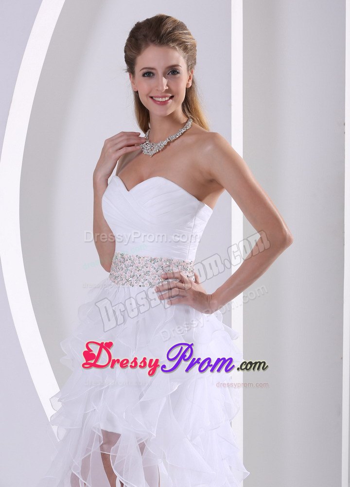 Unique Sweetheart White Prom Dress with Asymmetrical Hem