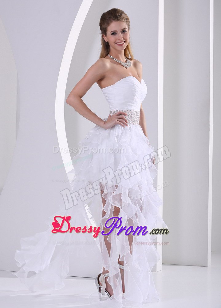Unique Sweetheart White Prom Dress with Asymmetrical Hem
