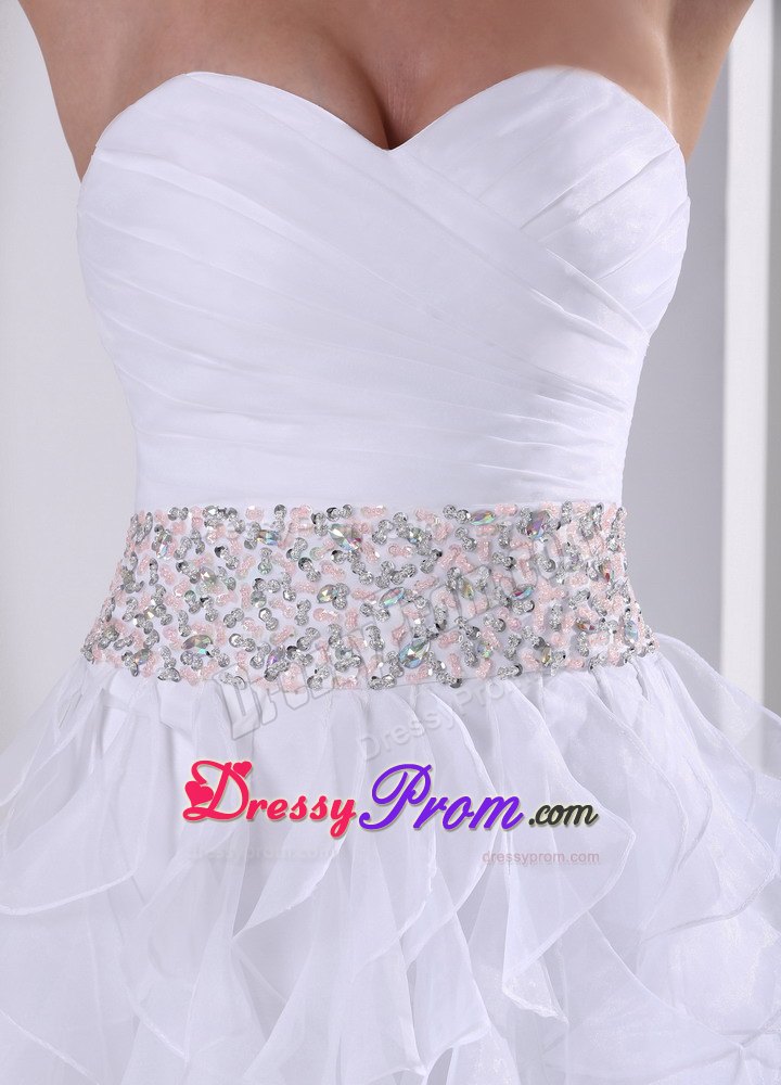 Unique Sweetheart White Prom Dress with Asymmetrical Hem