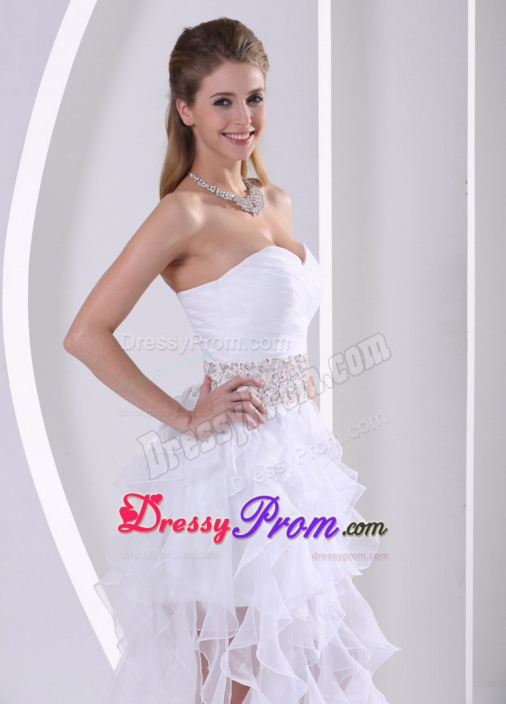 Unique Sweetheart White Prom Dress with Asymmetrical Hem