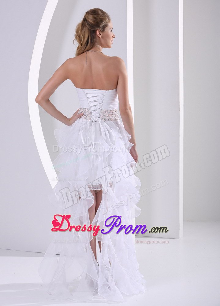 Unique Sweetheart White Prom Dress with Asymmetrical Hem