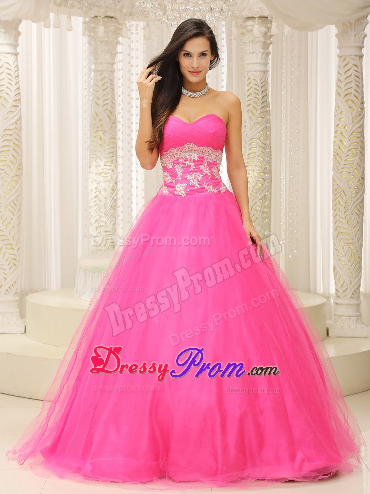 A-line Sweetheart Hot Pink Prom Celebrity Dress with Appliques