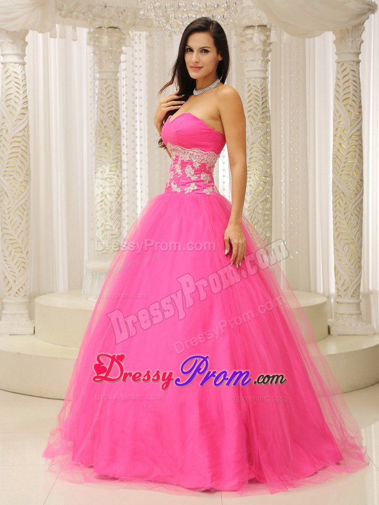A-line Sweetheart Hot Pink Prom Celebrity Dress with Appliques