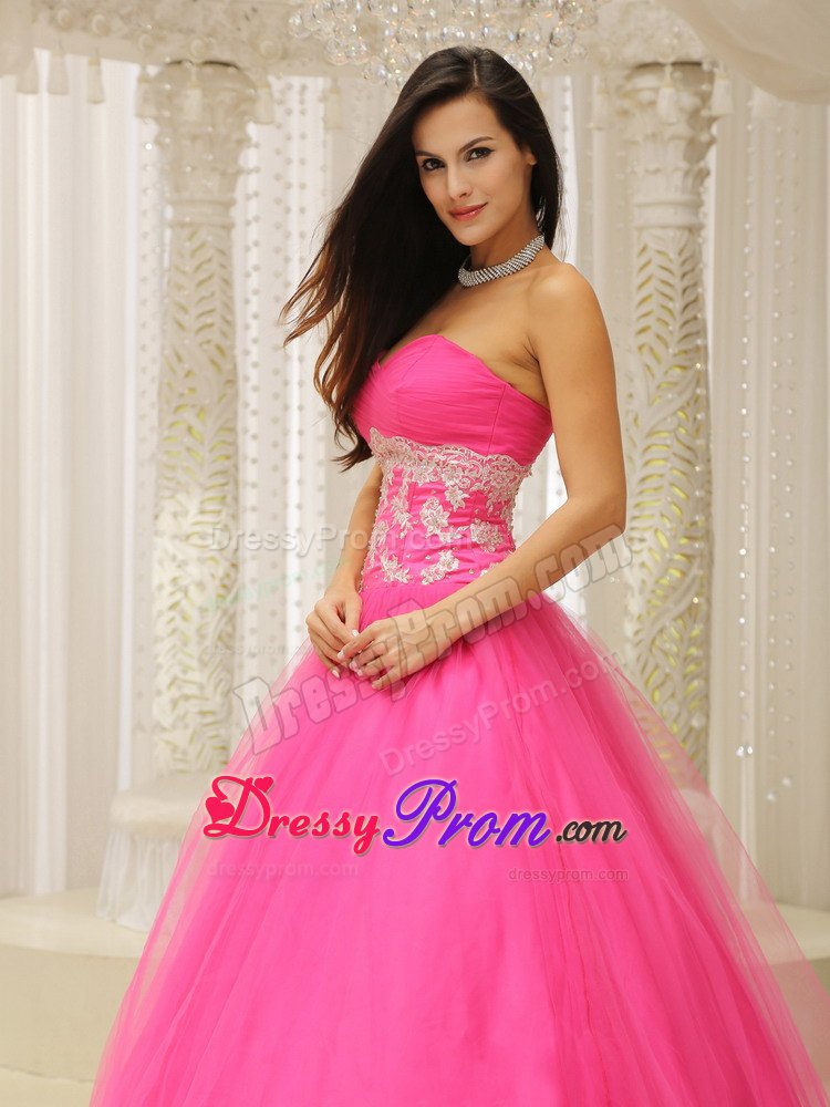 A-line Sweetheart Hot Pink Prom Celebrity Dress with Appliques