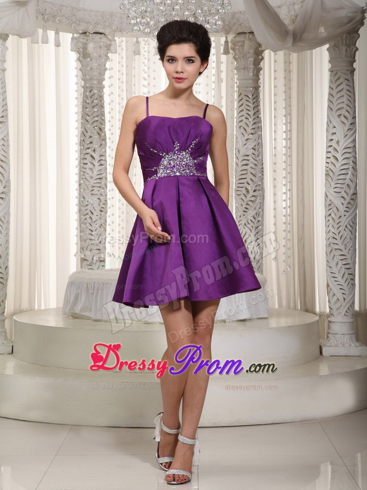 Los Angeles CA Spaghetti Straps Beaded Purple Prom Theme Dress