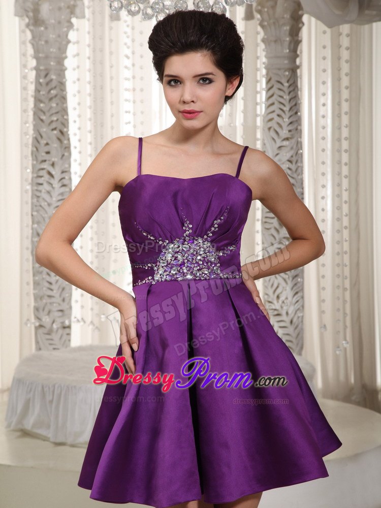 Los Angeles CA Spaghetti Straps Beaded Purple Prom Theme Dress