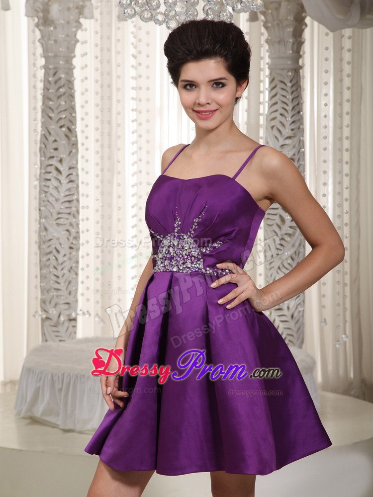 Los Angeles CA Spaghetti Straps Beaded Purple Prom Theme Dress