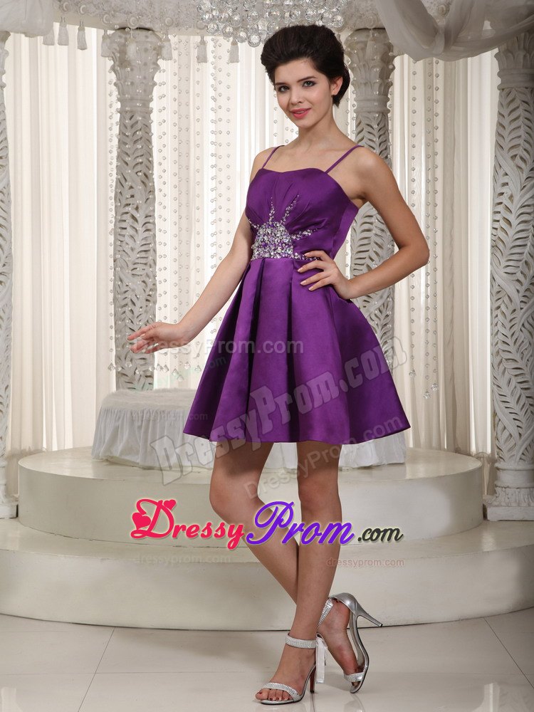 Los Angeles CA Spaghetti Straps Beaded Purple Prom Theme Dress
