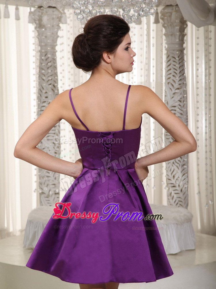 Los Angeles CA Spaghetti Straps Beaded Purple Prom Theme Dress