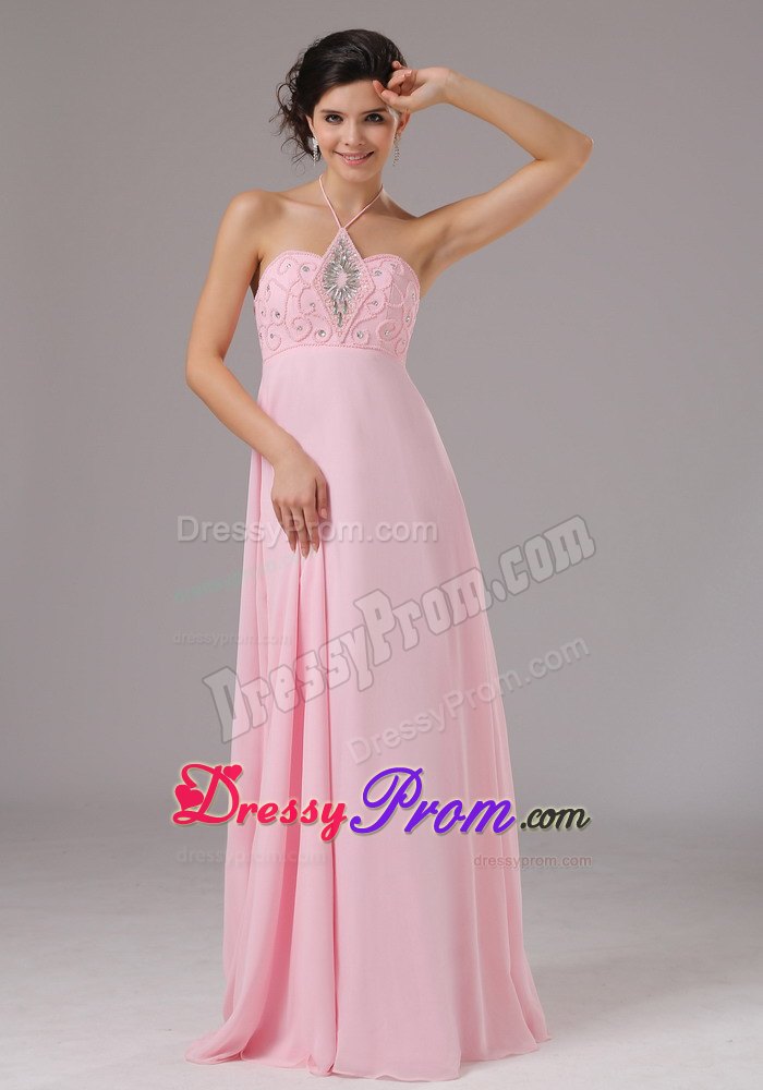 Beading Accent Halter Prom Theme Dresses in Baby Pink For Cheap