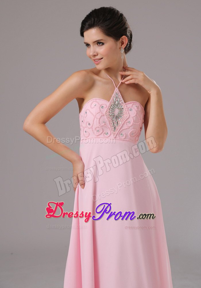 Beading Accent Halter Prom Theme Dresses in Baby Pink For Cheap