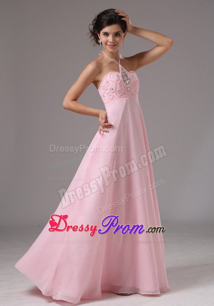 Beading Accent Halter Prom Theme Dresses in Baby Pink For Cheap