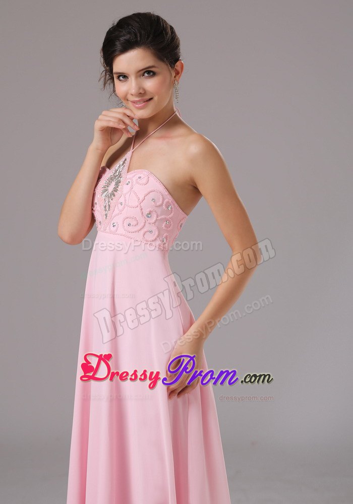 Beading Accent Halter Prom Theme Dresses in Baby Pink For Cheap