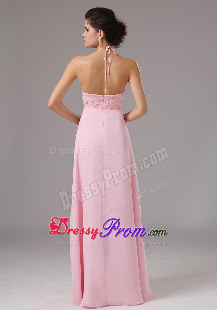 Beading Accent Halter Prom Theme Dresses in Baby Pink For Cheap