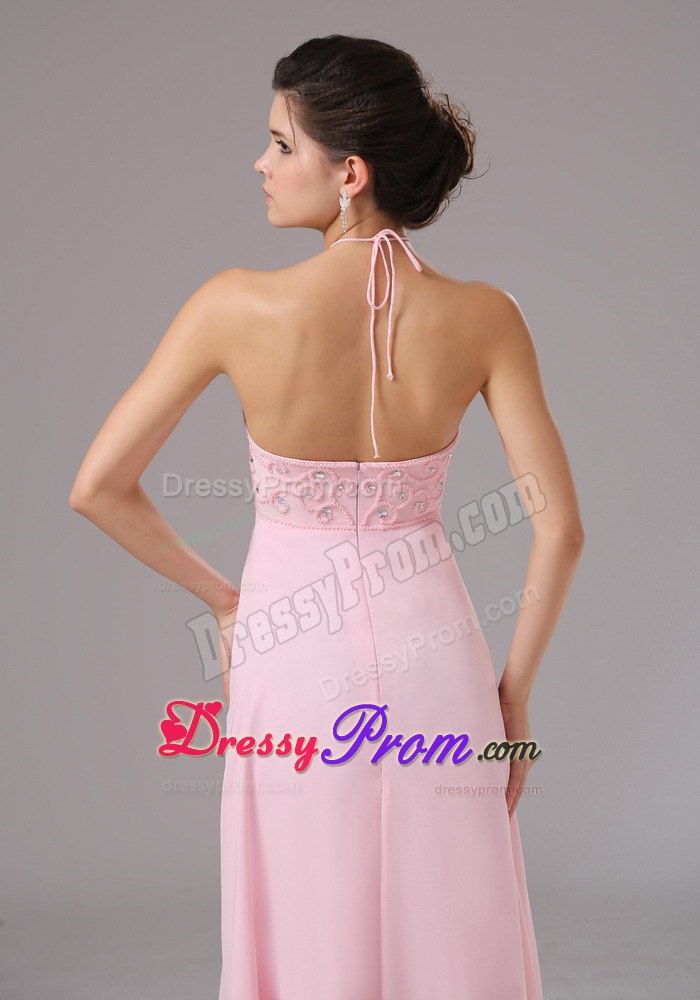 Beading Accent Halter Prom Theme Dresses in Baby Pink For Cheap
