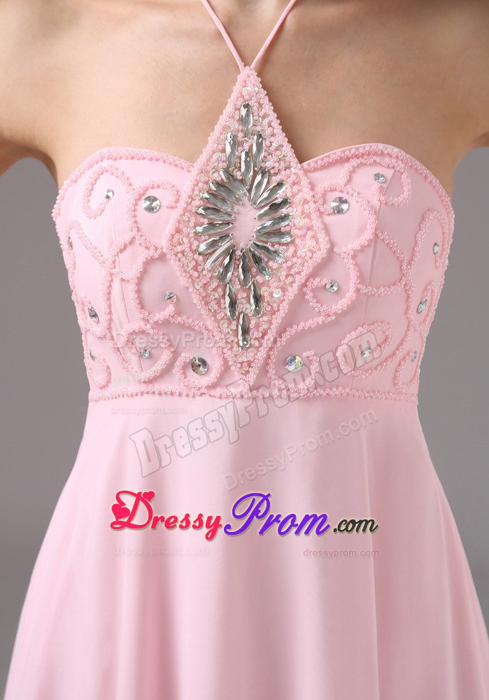 Beading Accent Halter Prom Theme Dresses in Baby Pink For Cheap