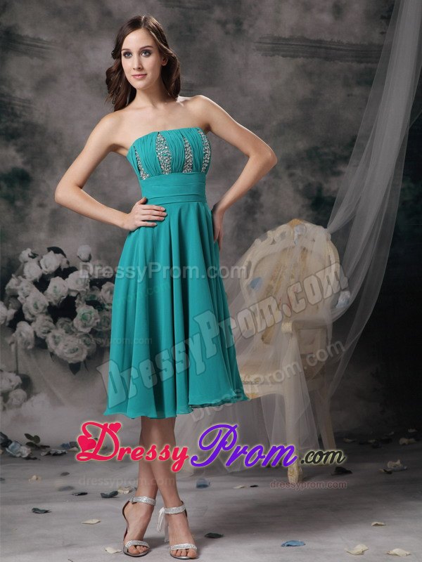 Turquoise Knee Length Prom Theme Dresses with Beading and Ruches