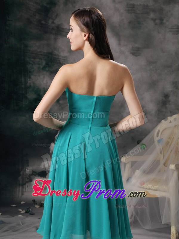 Turquoise Knee Length Prom Theme Dresses with Beading and Ruches