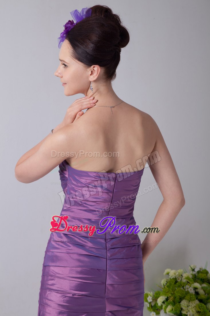 Long Beach CA Purple Column Knee Length Ruched Prom Theme Dress