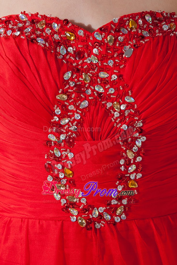 Modest Red Ruched Chffion High-low Prom Homecoming Dress