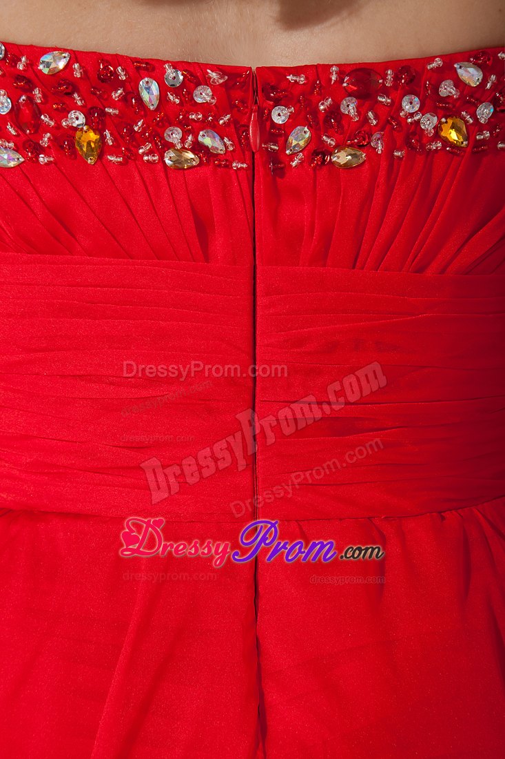 Modest Red Ruched Chffion High-low Prom Homecoming Dress