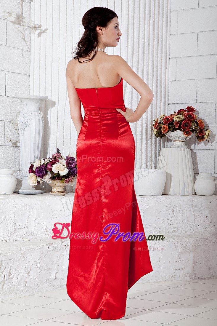 Red V-neck High-low Beading Prom Theme Dresses in Lancaster CA