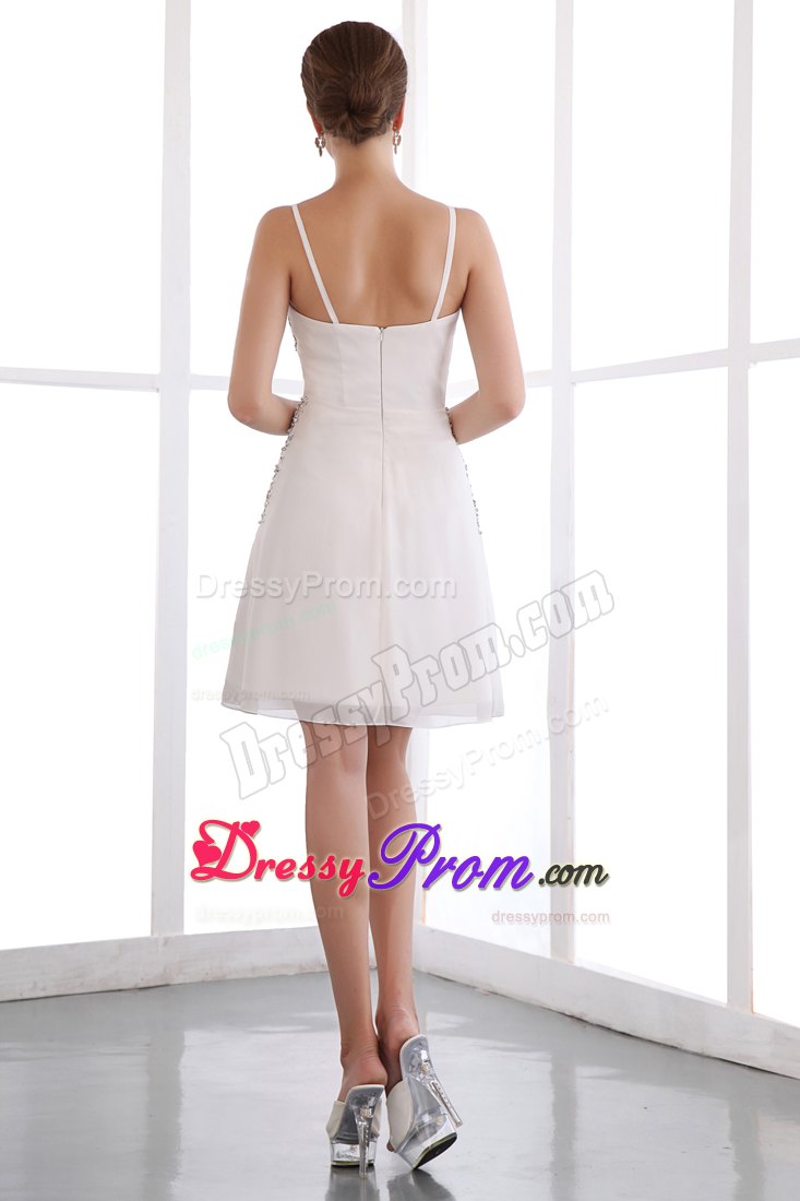 Beaded White A-line Prom Theme Dress with Spaghetti Straps 2014