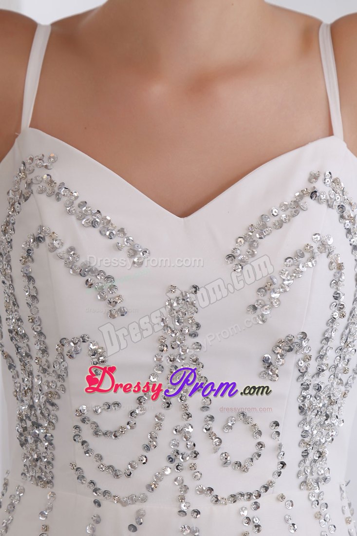 Beaded White A-line Prom Theme Dress with Spaghetti Straps 2014