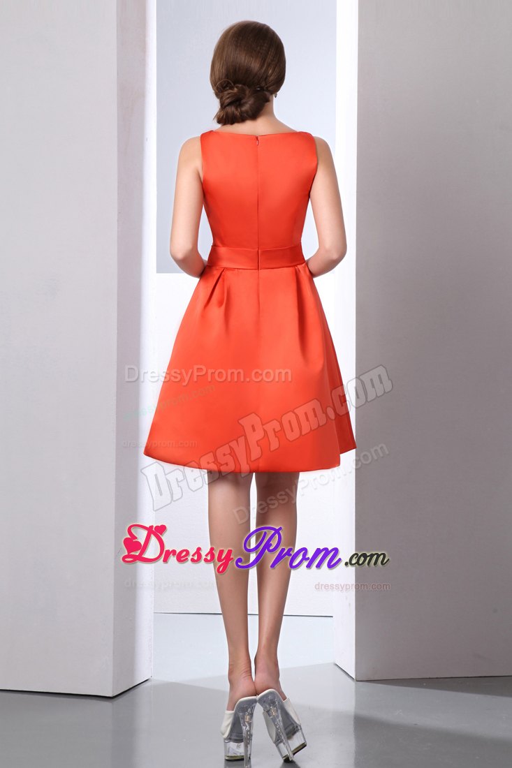 Orange Red Bateau Mini Length Prom Theme Dresses with Beading