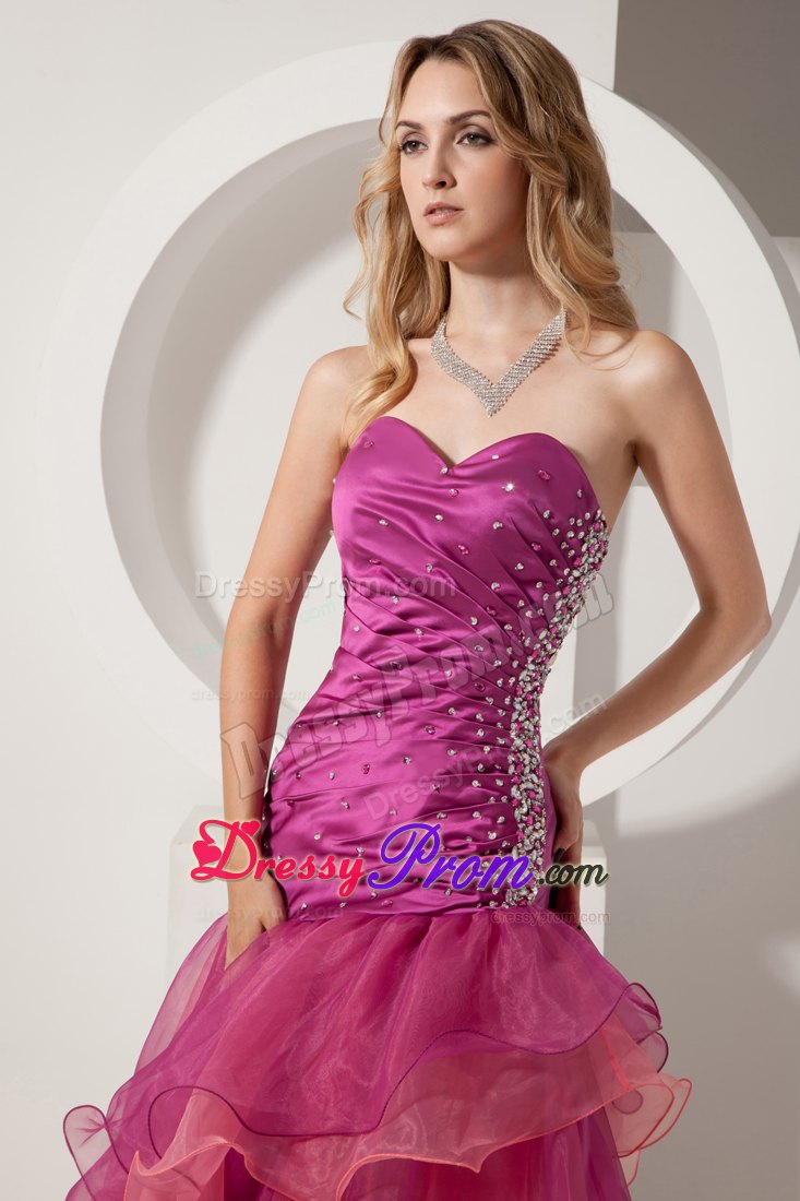 Fuchsia Asymmetrical Sweetheart Prom Theme Dresses with Beading