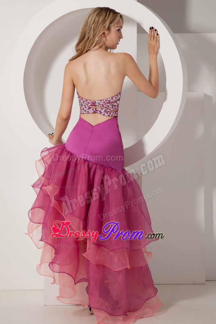 Fuchsia Asymmetrical Sweetheart Prom Theme Dresses with Beading