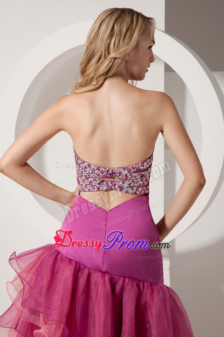 Fuchsia Asymmetrical Sweetheart Prom Theme Dresses with Beading