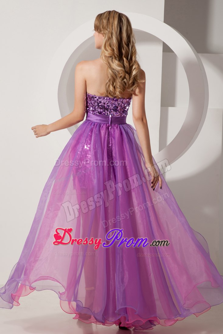 Purple and Pink Banded Waist Prom Dress High-low 2014