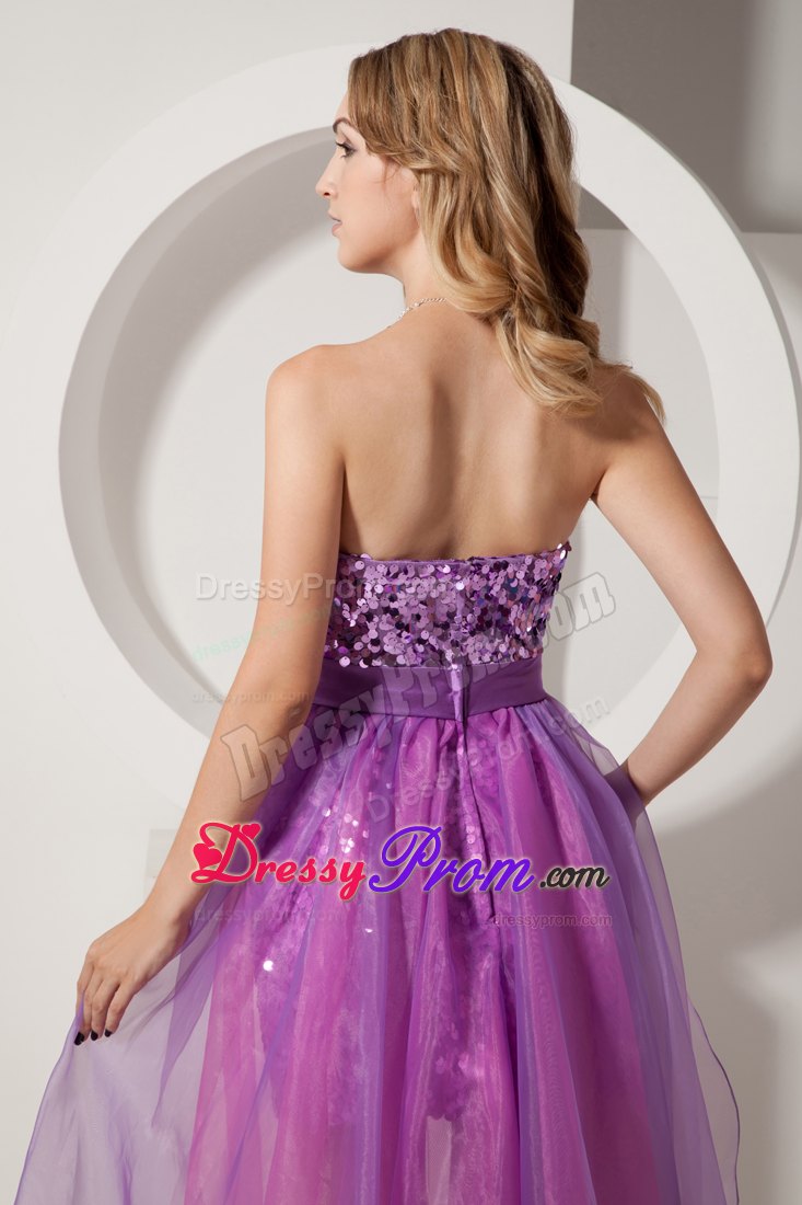 Purple and Pink Banded Waist Prom Dress High-low 2014