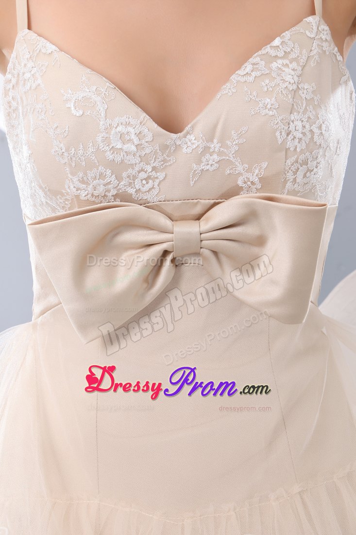 Cute Spaghetti Straps Short Prom Cocktail Dres with Bowknot