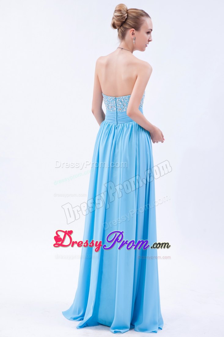 Beaded Sweetheart Floor Length Chiffon Prom Theme Dress in Baby Blue