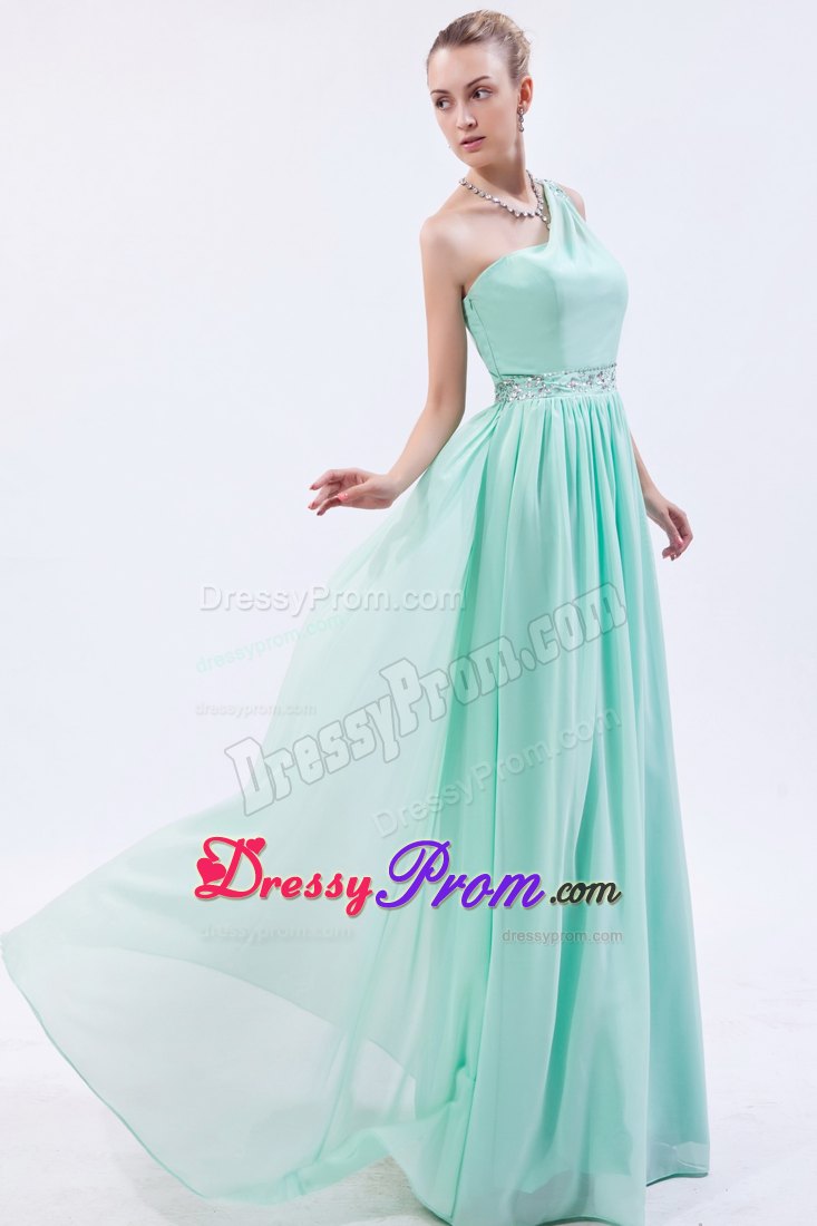 Beaded One Shoulder and Waist Prom Theme Dresses in Apple Green