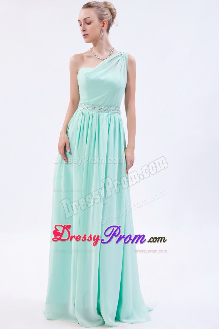 Beaded One Shoulder and Waist Prom Theme Dresses in Apple Green