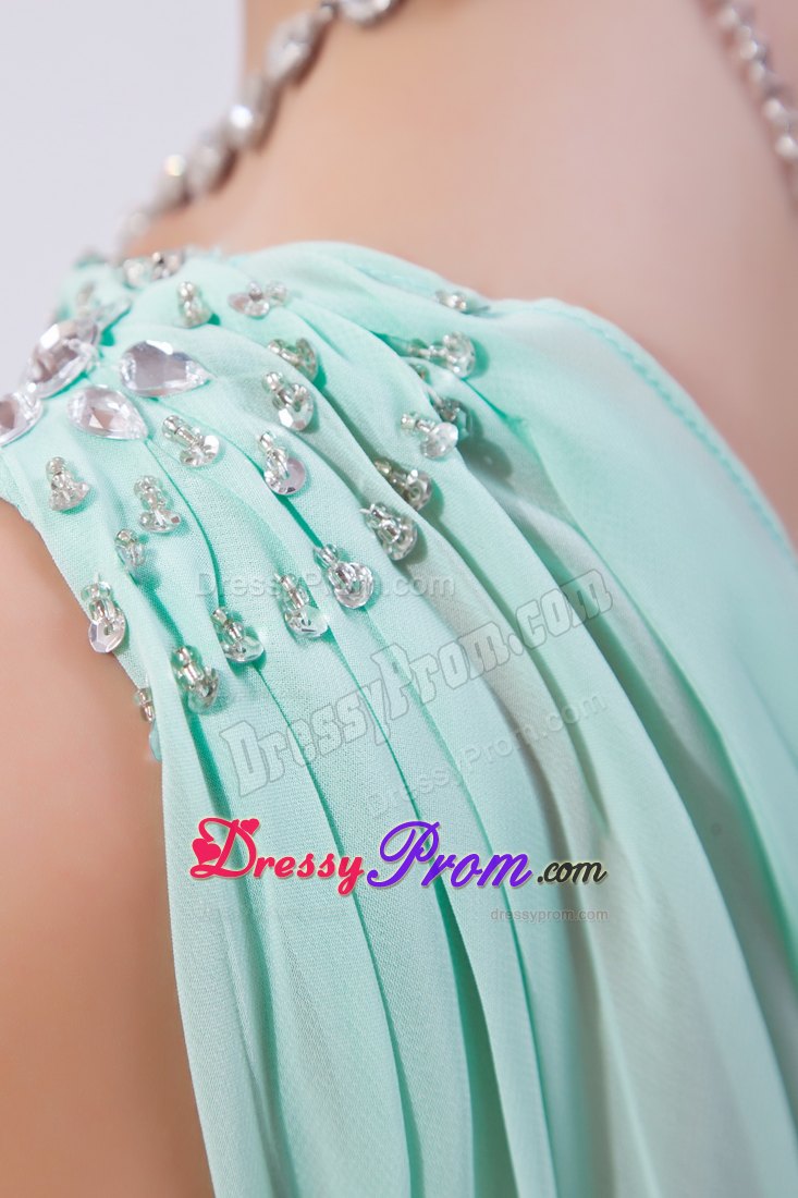 Beaded One Shoulder and Waist Prom Theme Dresses in Apple Green