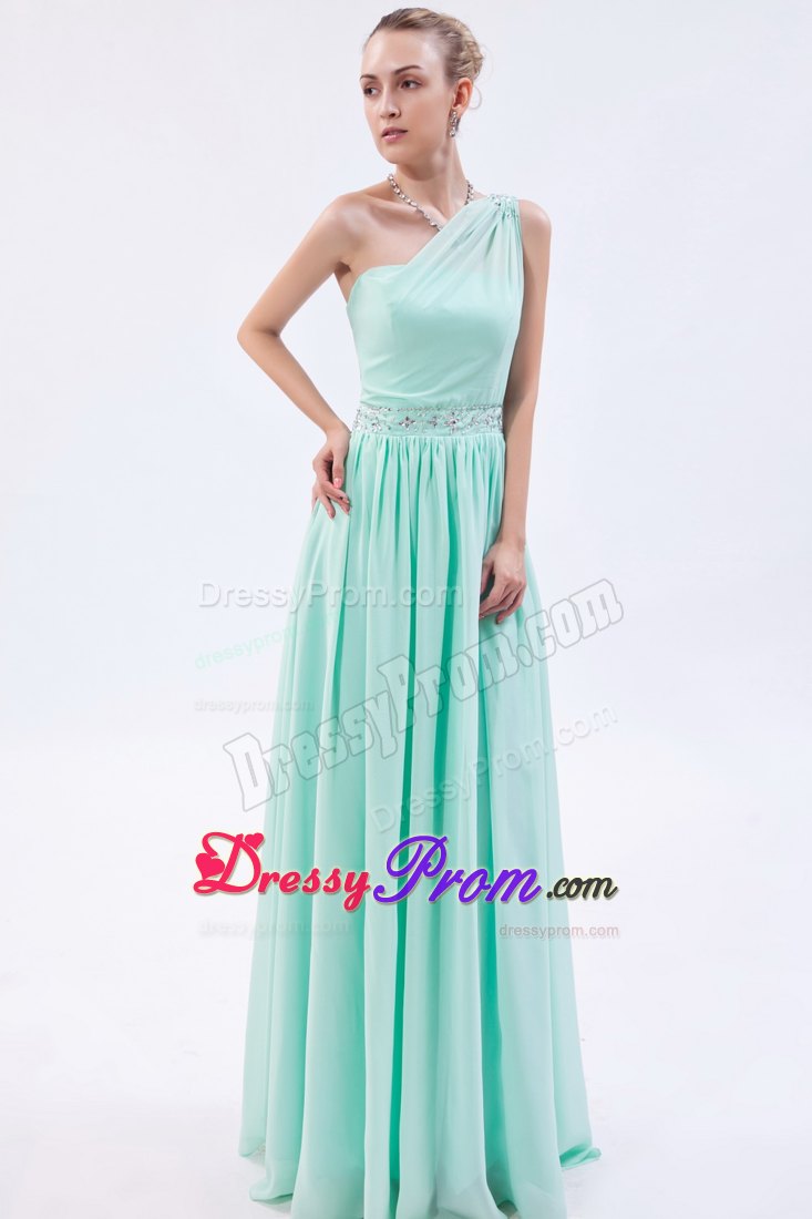 Beaded One Shoulder and Waist Prom Theme Dresses in Apple Green