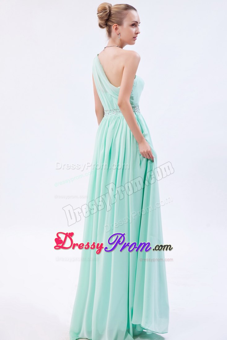 Beaded One Shoulder and Waist Prom Theme Dresses in Apple Green