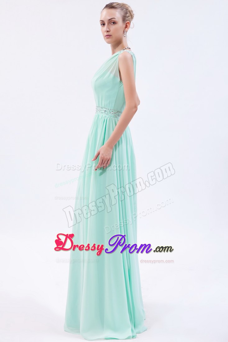 Beaded One Shoulder and Waist Prom Theme Dresses in Apple Green