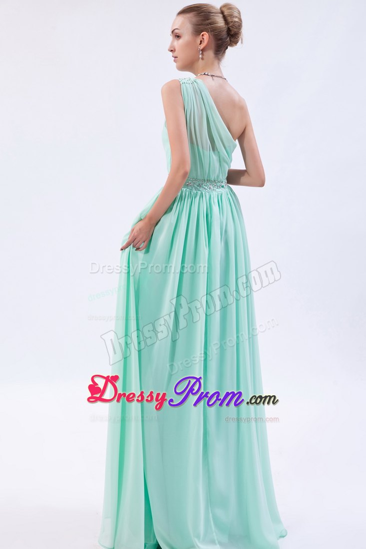 Beaded One Shoulder and Waist Prom Theme Dresses in Apple Green