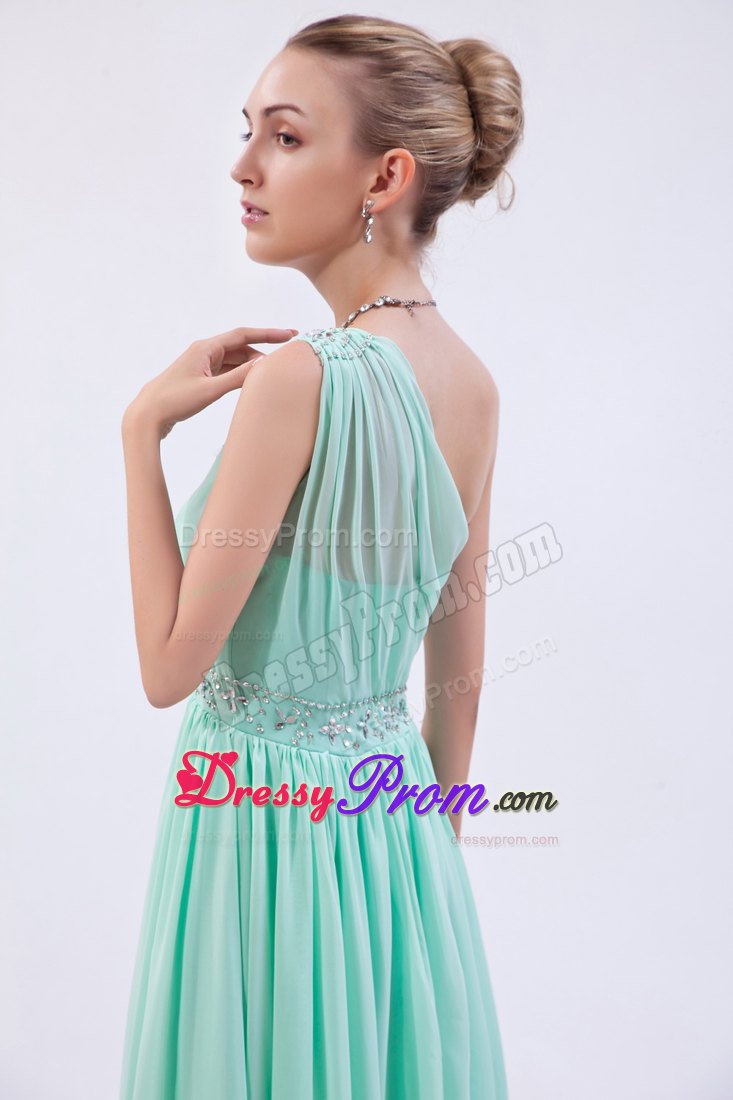 Beaded One Shoulder and Waist Prom Theme Dresses in Apple Green