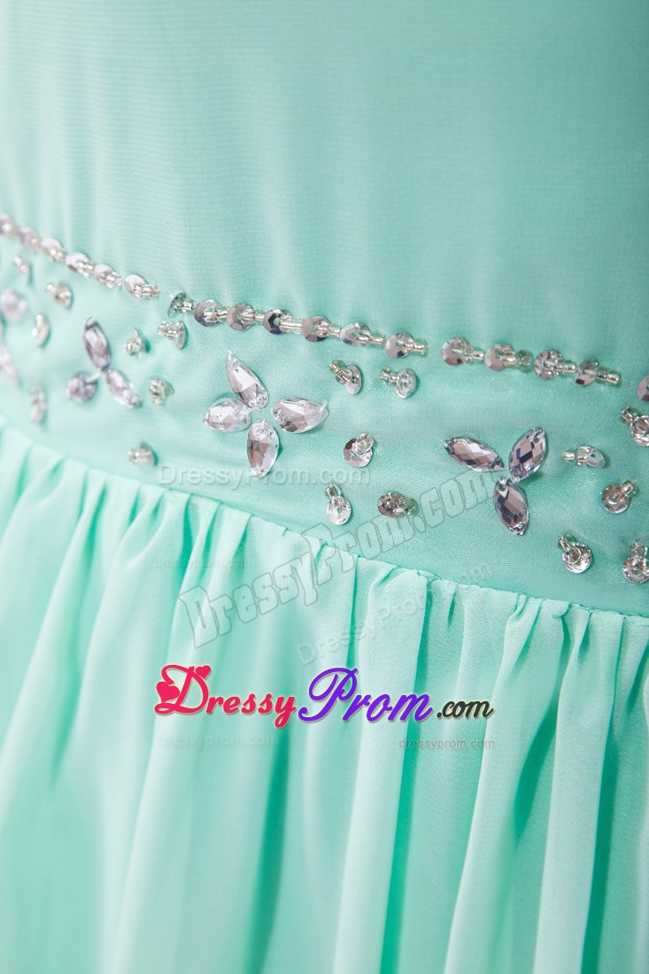 Beaded One Shoulder and Waist Prom Theme Dresses in Apple Green