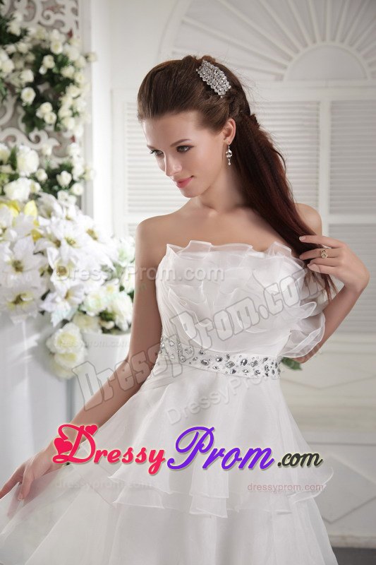 Beading and Ruffled Layers Accent White Organza Prom Theme Dress