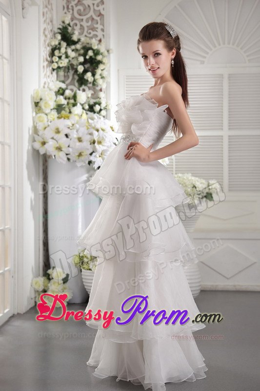 Beading and Ruffled Layers Accent White Organza Prom Theme Dress